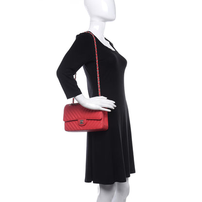 Chanel Caviar Chevron Quilted Medium Double Flap Red 2 of 10