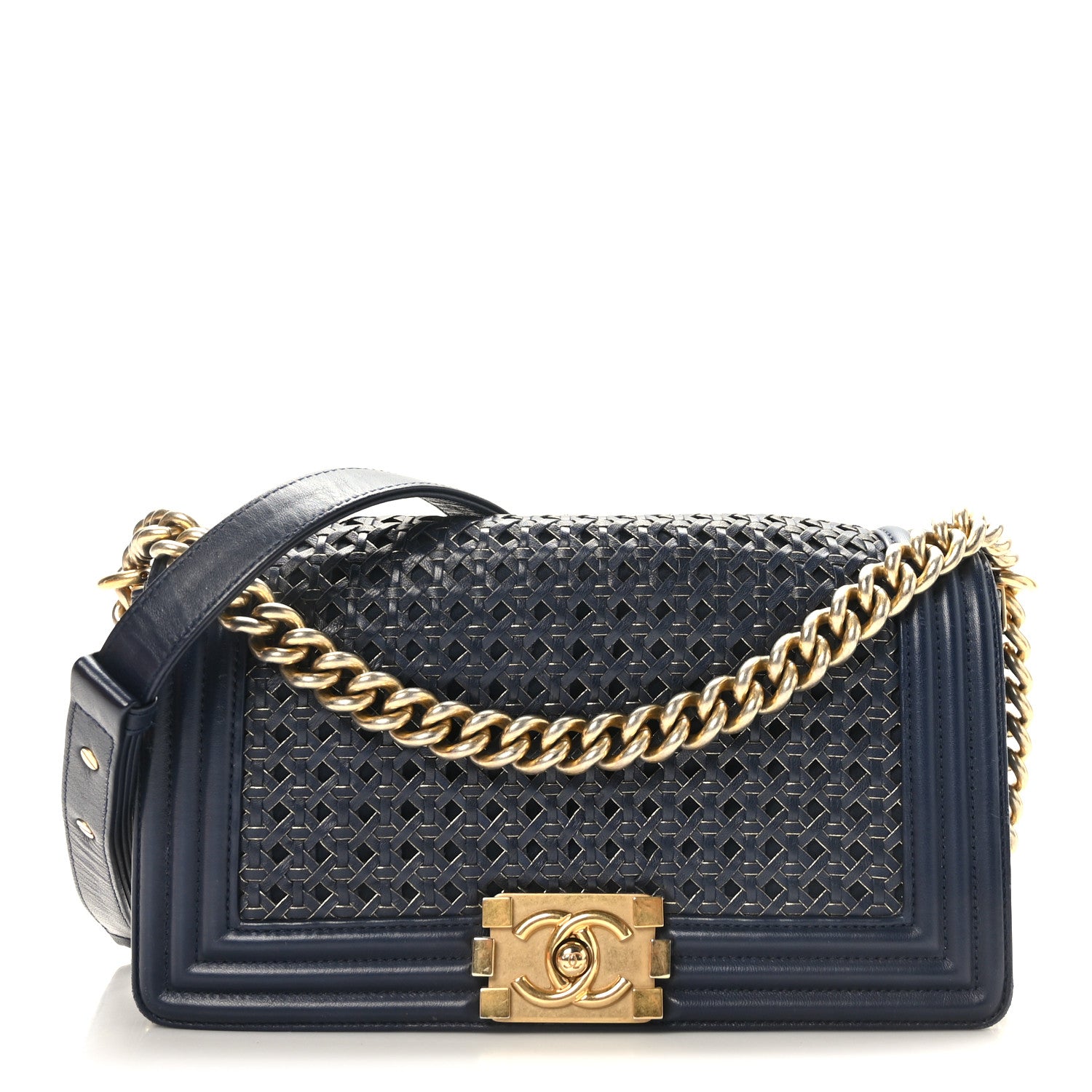 Chanel Braided Sheepskin Medium Boy Flap Navy 1 of 9