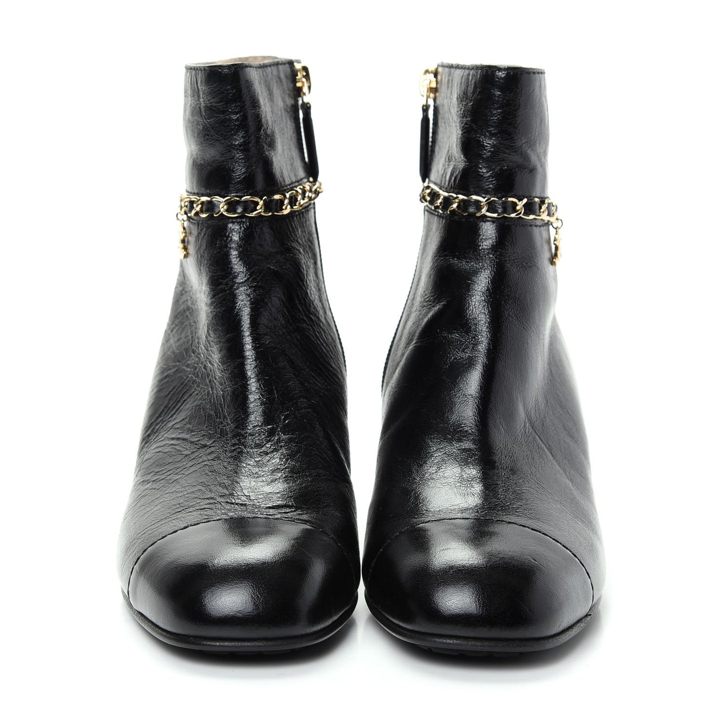 Crumpled Calfskin Cap Toe Chain Short Boots 39 Black