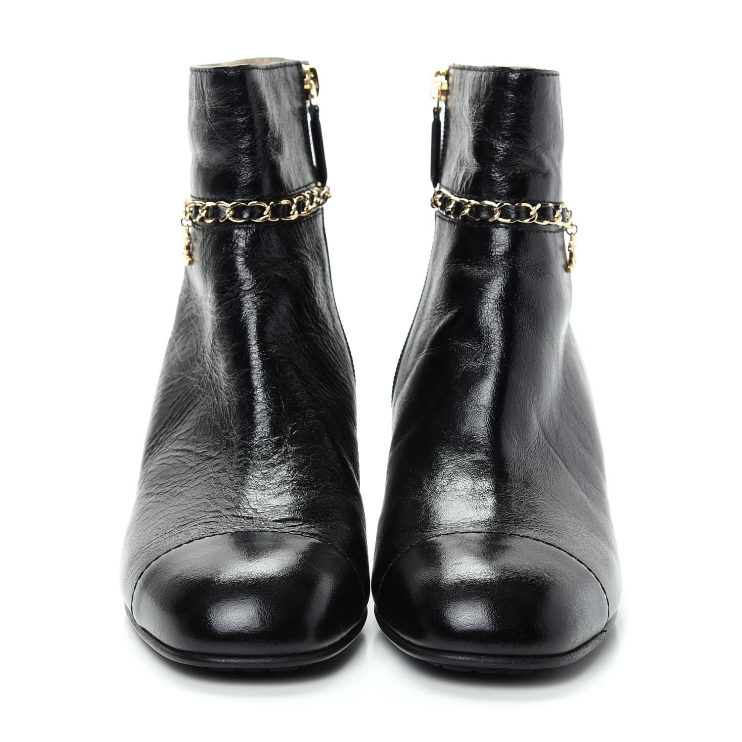 Chanel Crumpled Calfskin Cap Toe Chain Short Boots 39 Black 2 of 11
