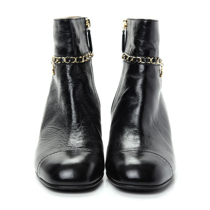 Chanel Crumpled Calfskin Cap Toe Chain Short Boots 39 Black 2 of 11