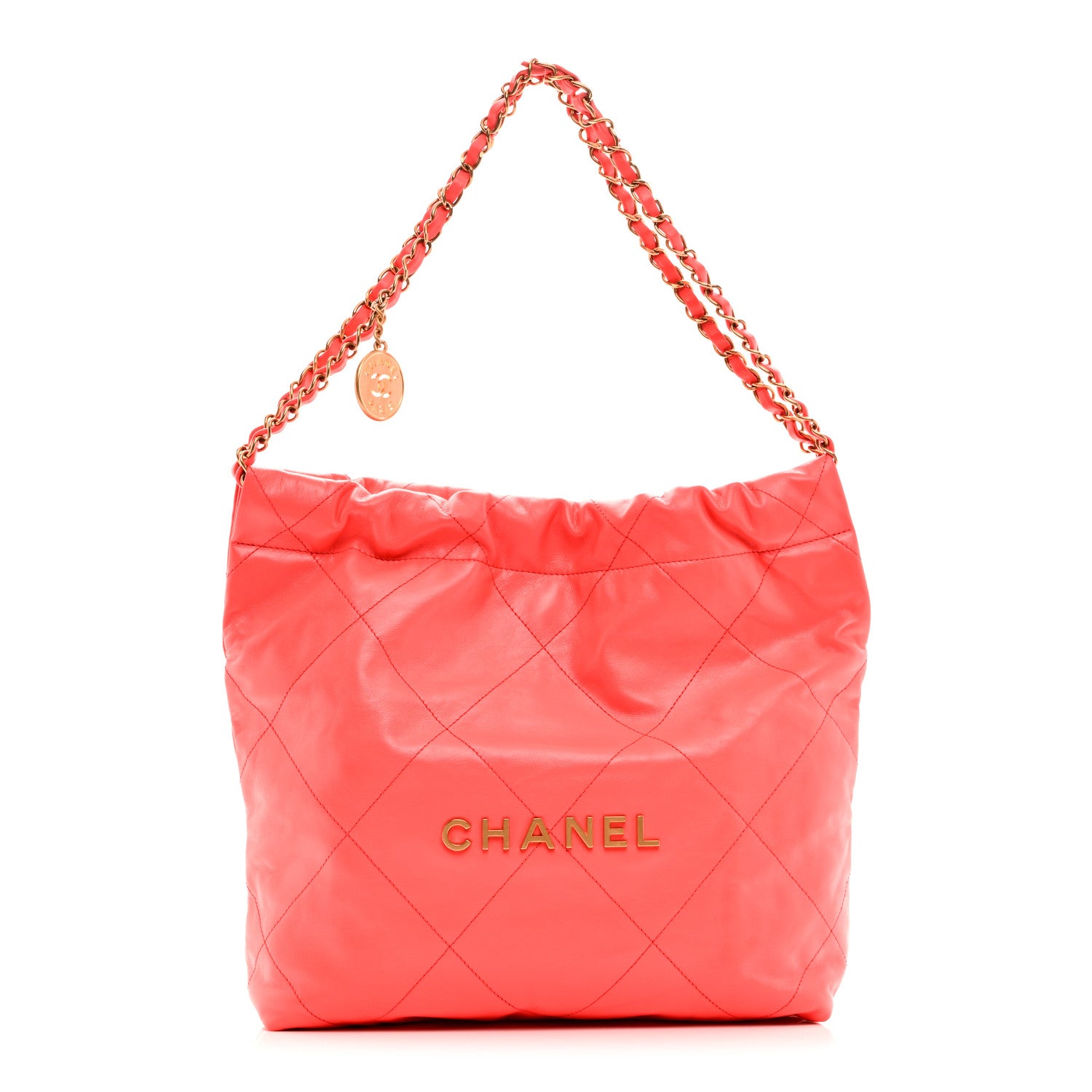 Chanel Shiny Calfskin Quilted Small Chanel 22 Coral 2 of 21