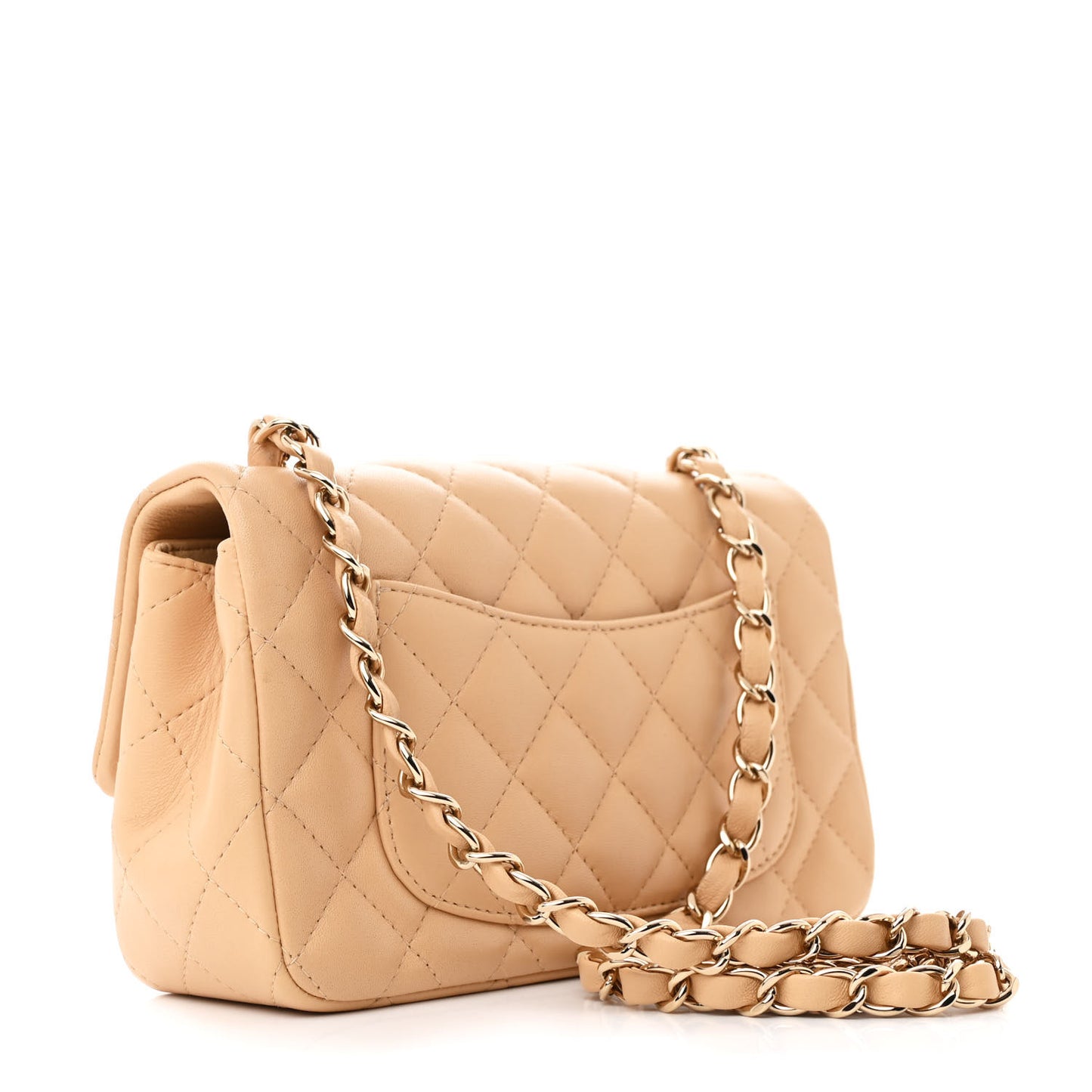 Lambskin Quilted Mini Rectangular Flap Beige