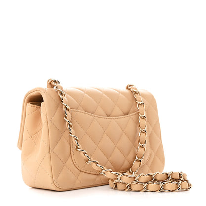 Chanel Lambskin Quilted Mini Rectangular Flap Beige 3 of 10