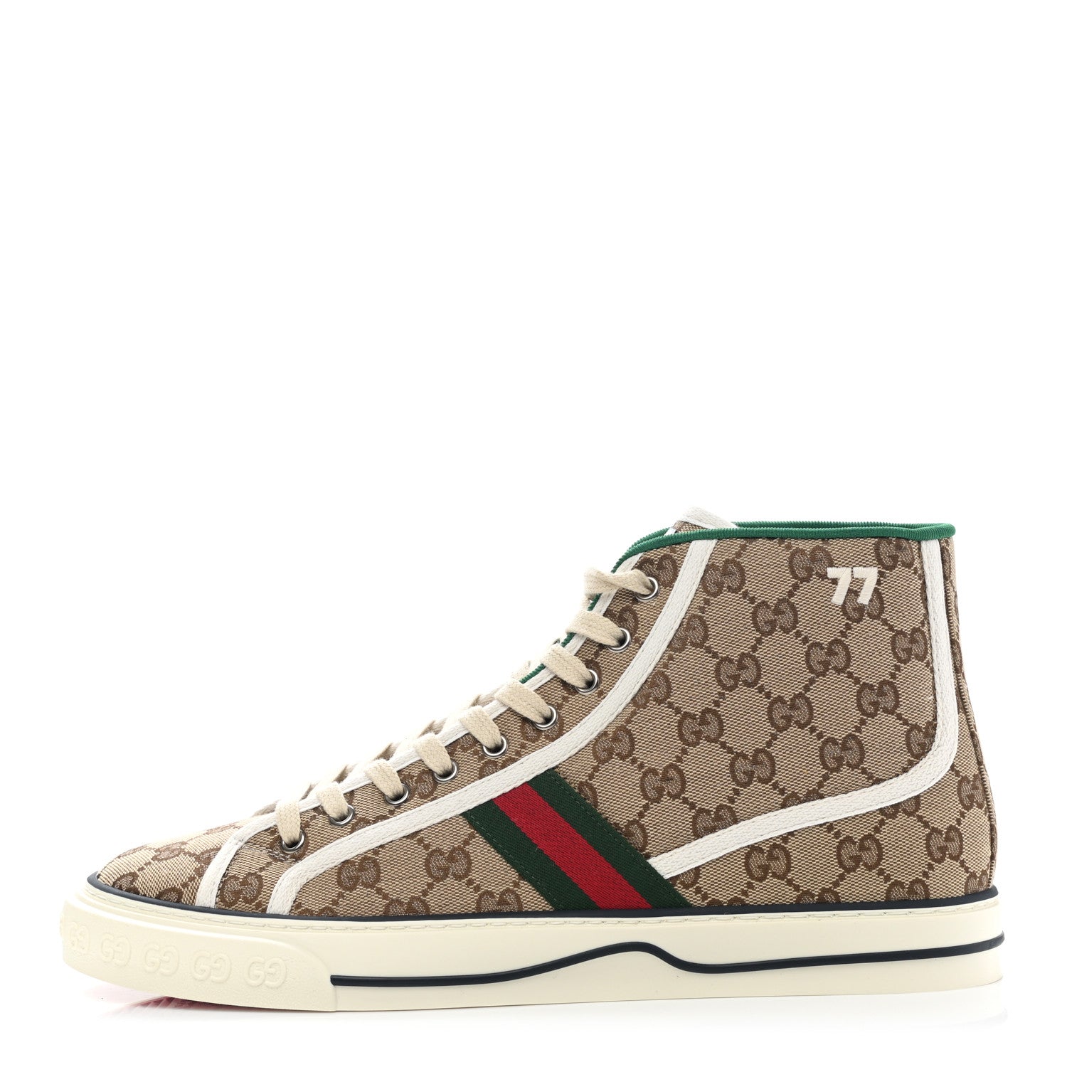 Gucci GG Monogram Web Mens 1977 Tennis High Top Sneakers 11 Beige Ebony Mystic White 1 of 9