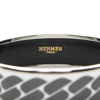 Hermes Enamel Printed Wide Clic C'est Noue Bracelet 70 Blanc Platine 4 of 5