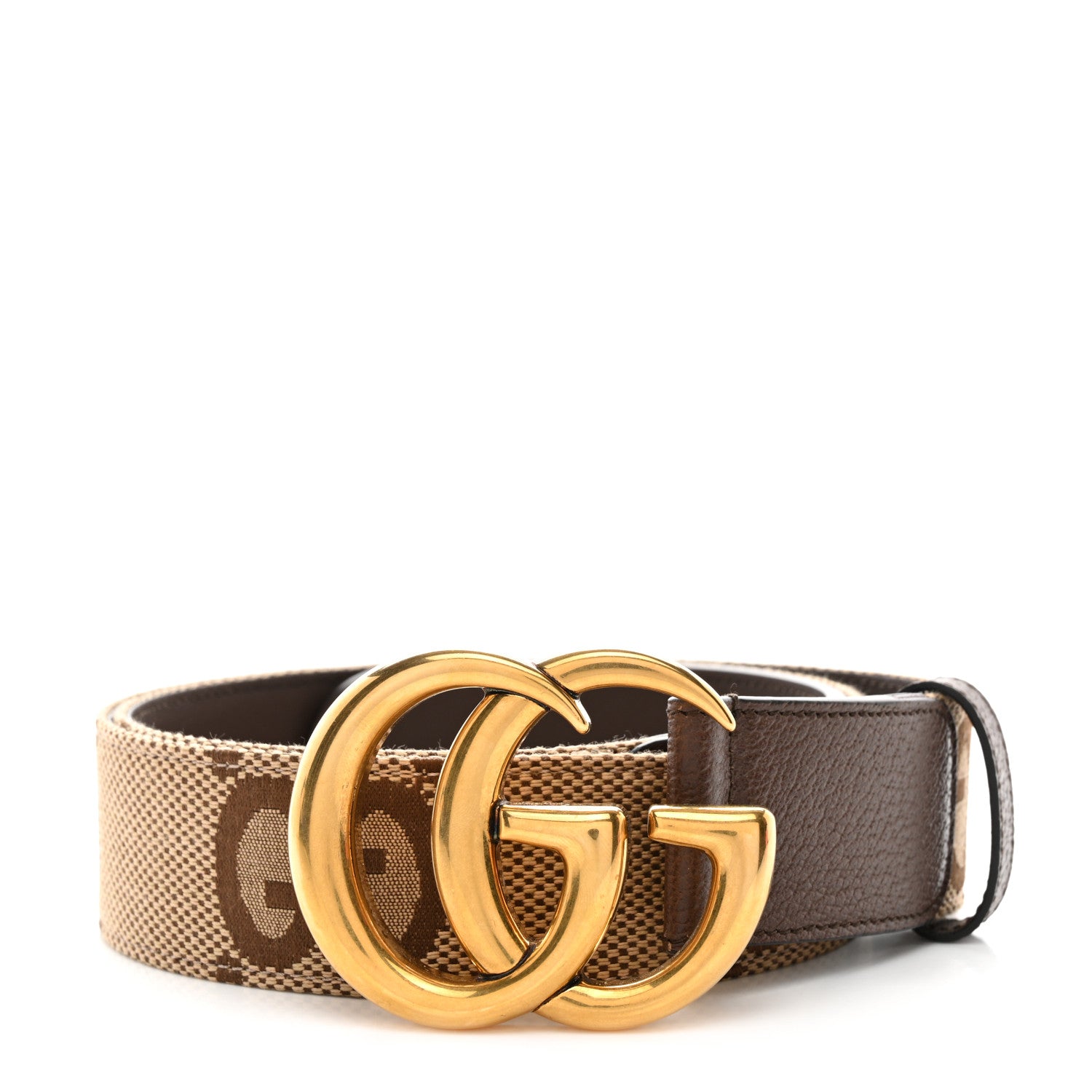 Gucci Monogram Jumbo GG Textured Dollar Calfskin Double G 40mm Belt 100 40 Camel Ebony 1 of 6