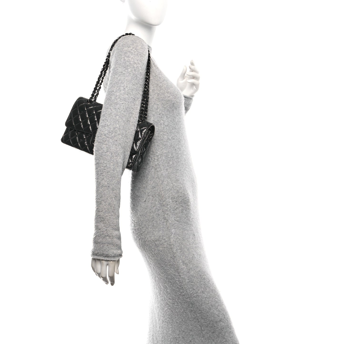 Shiny Crumpled Calfskin Quilted Medium Double Flap So Black