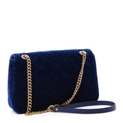 Gucci Velvet Matelasse Medium GG Marmont Shoulder Bag Cobalt Blue 4 of 11