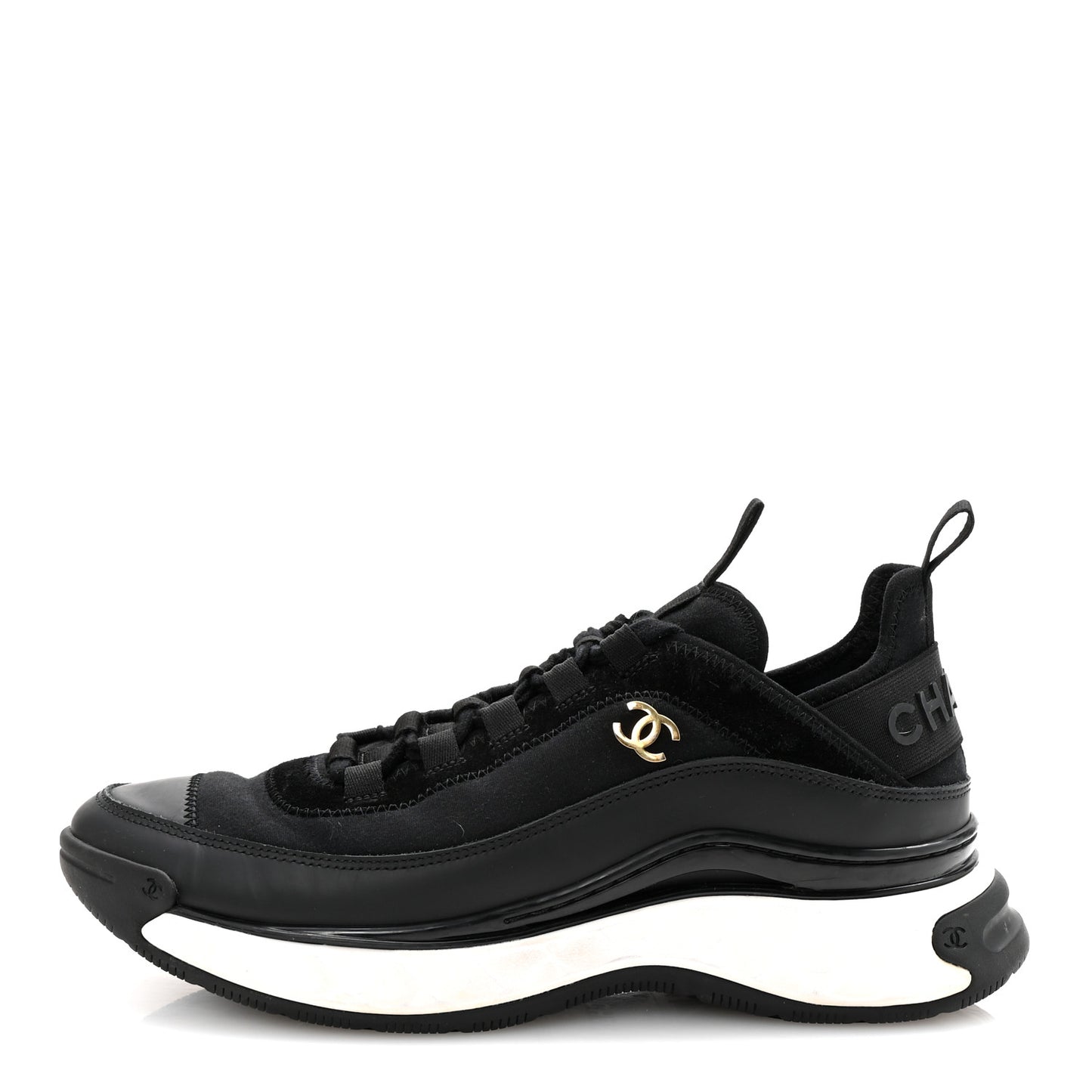 Velvet Calfskin Mixed Fibers CC Sneakers 38.5 Black