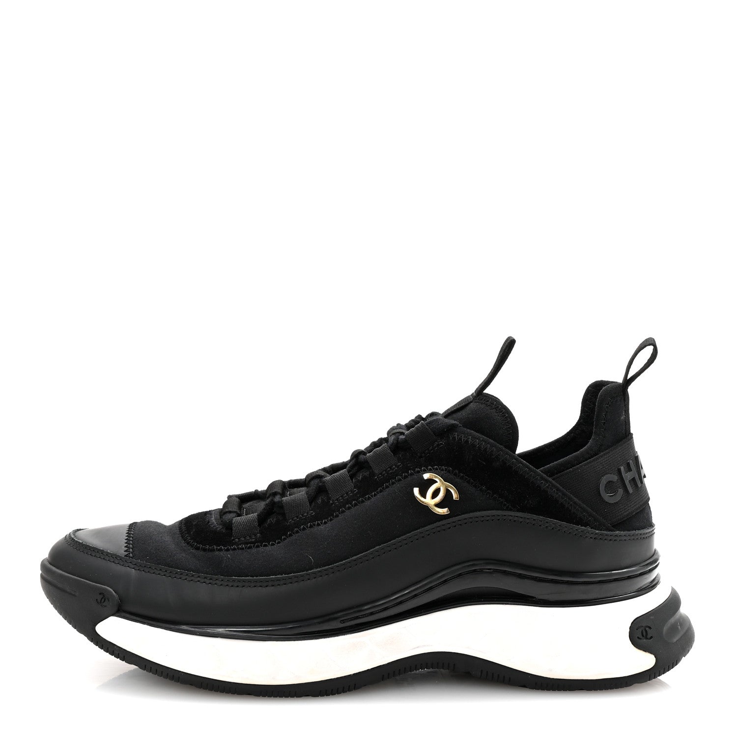 Chanel Velvet Calfskin Mixed Fibers CC Sneakers 38.5 Black 1 of 9