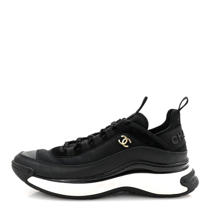 Chanel Velvet Calfskin Mixed Fibers CC Sneakers 38.5 Black 1 of 9