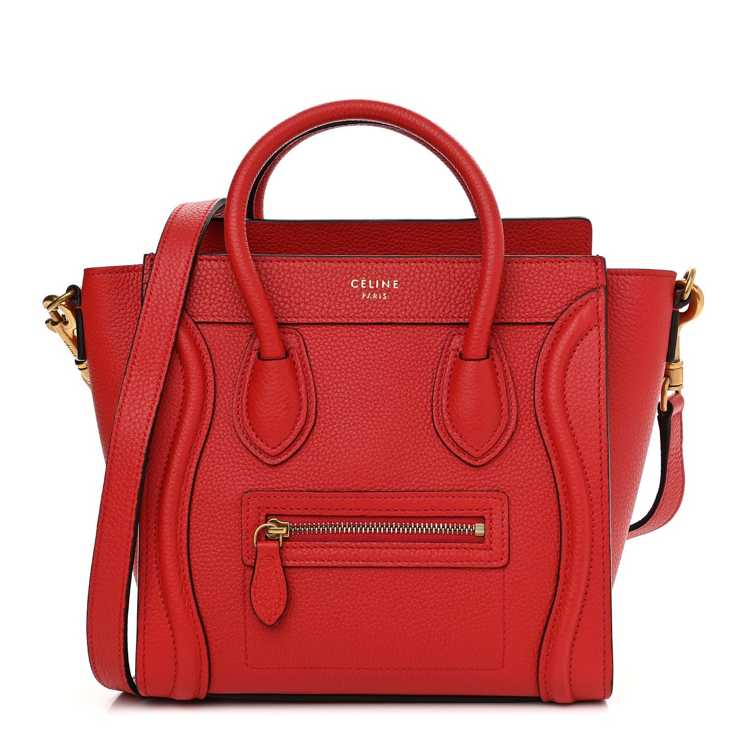 Celine Drummed Calfskin Nano Luggage Coquelicot 1 of 10