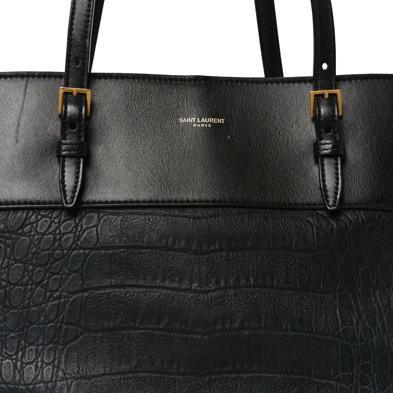 Saint Laurent Calfskin Crocodile Embossed Medium Shopper Tote Black 7 of 9