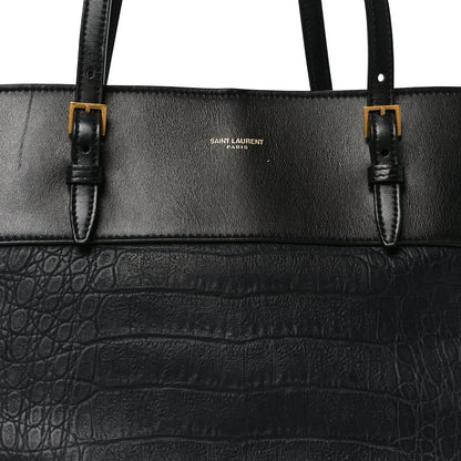Saint Laurent Calfskin Crocodile Embossed Medium Shopper Tote Black 7 of 9