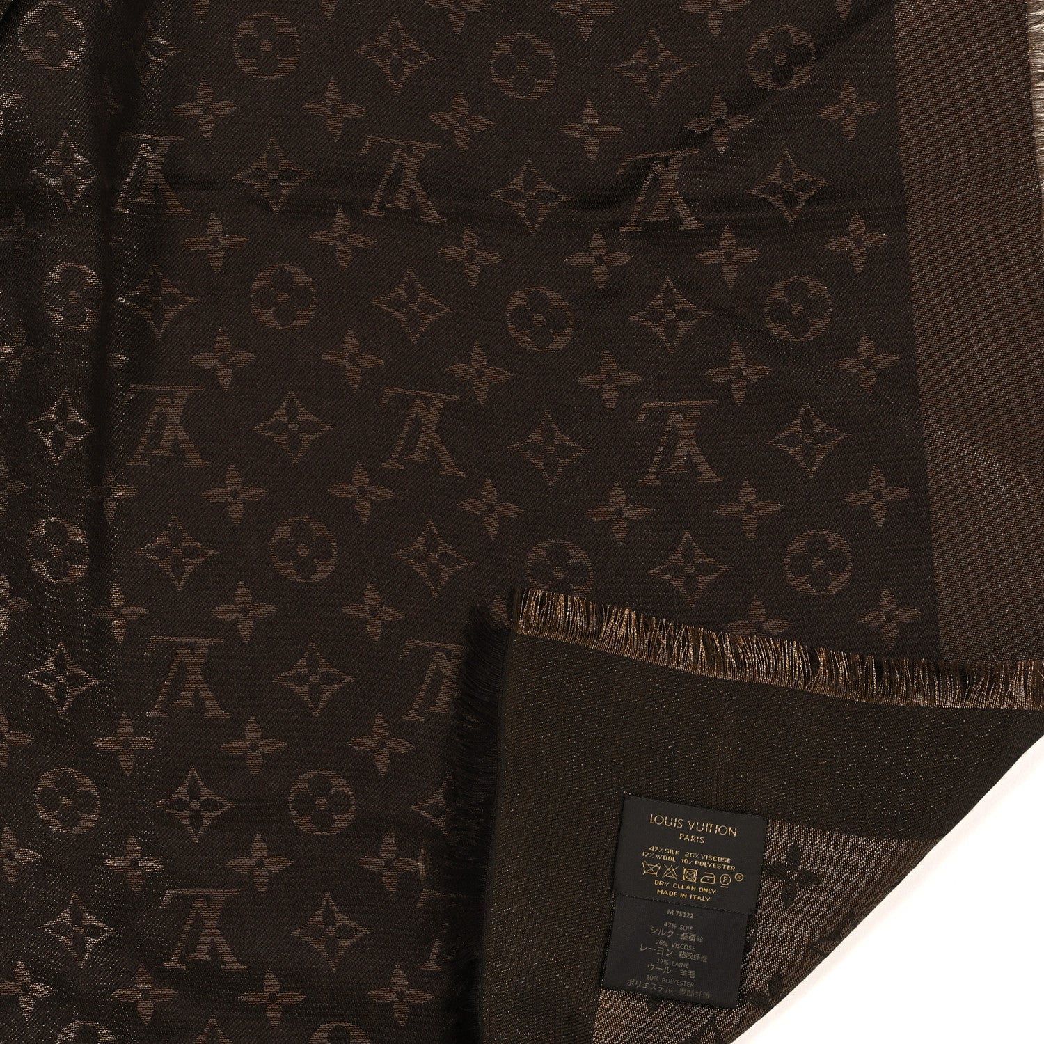 Louis Vuitton Silk Lurex Wool Monogram Shine Shawl Marron 3 of 3