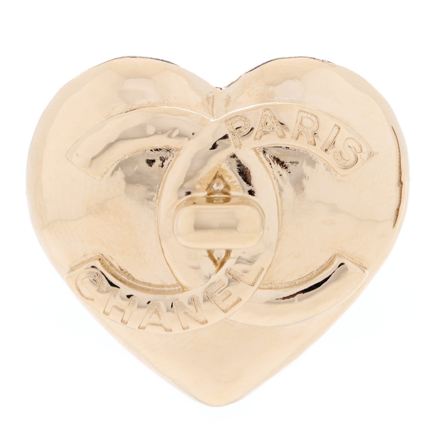 Metal CC Heart Turnlock Brooch Gold