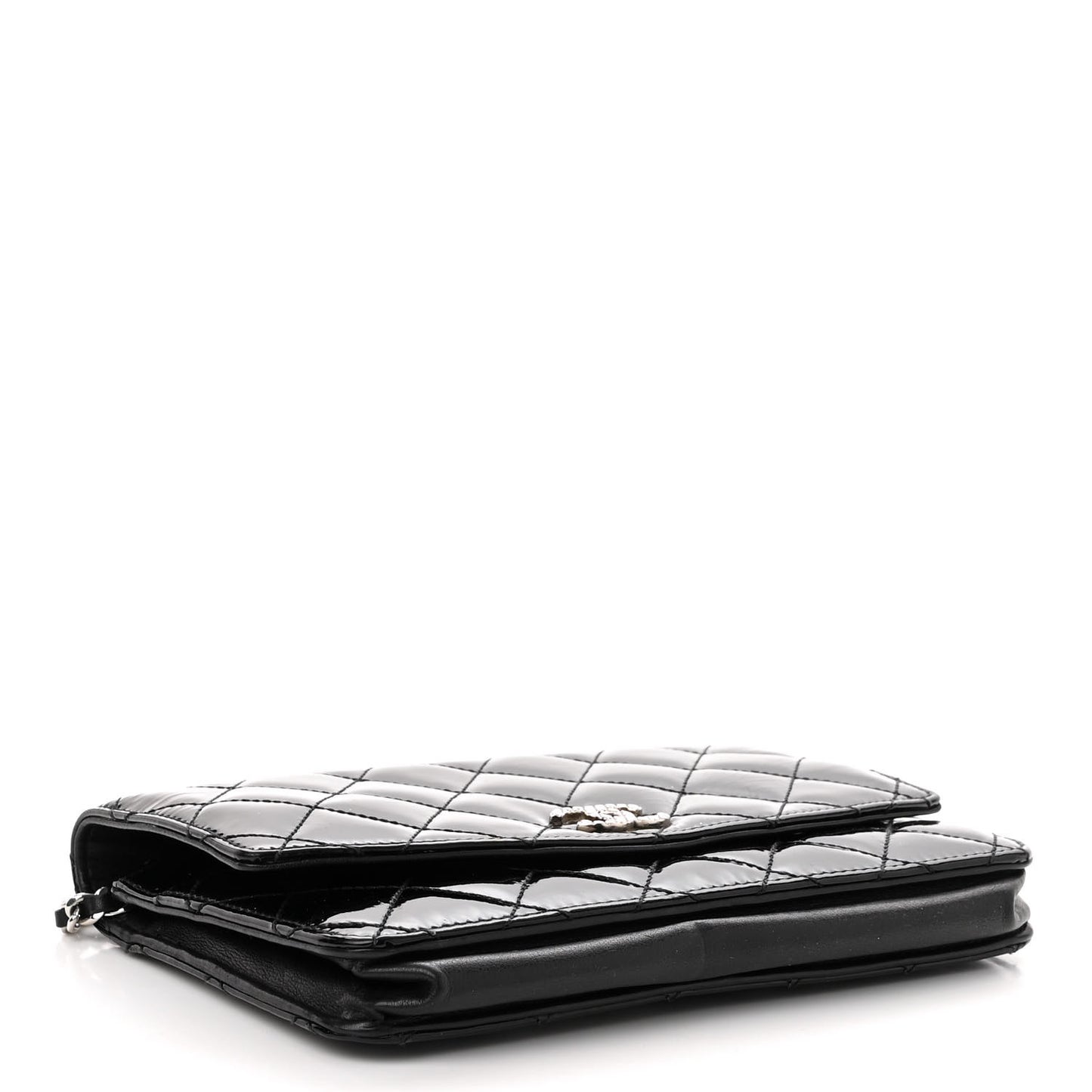 Patent Quilted Brilliant Wallet On Chain WOC Black