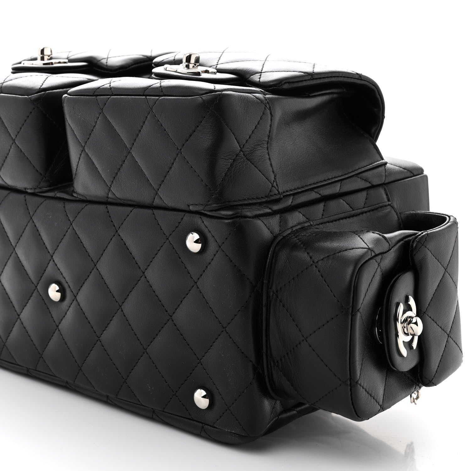 Chanel Calfskin Quilted Small Cambon Multipocket Reporter Black White 10 of 10