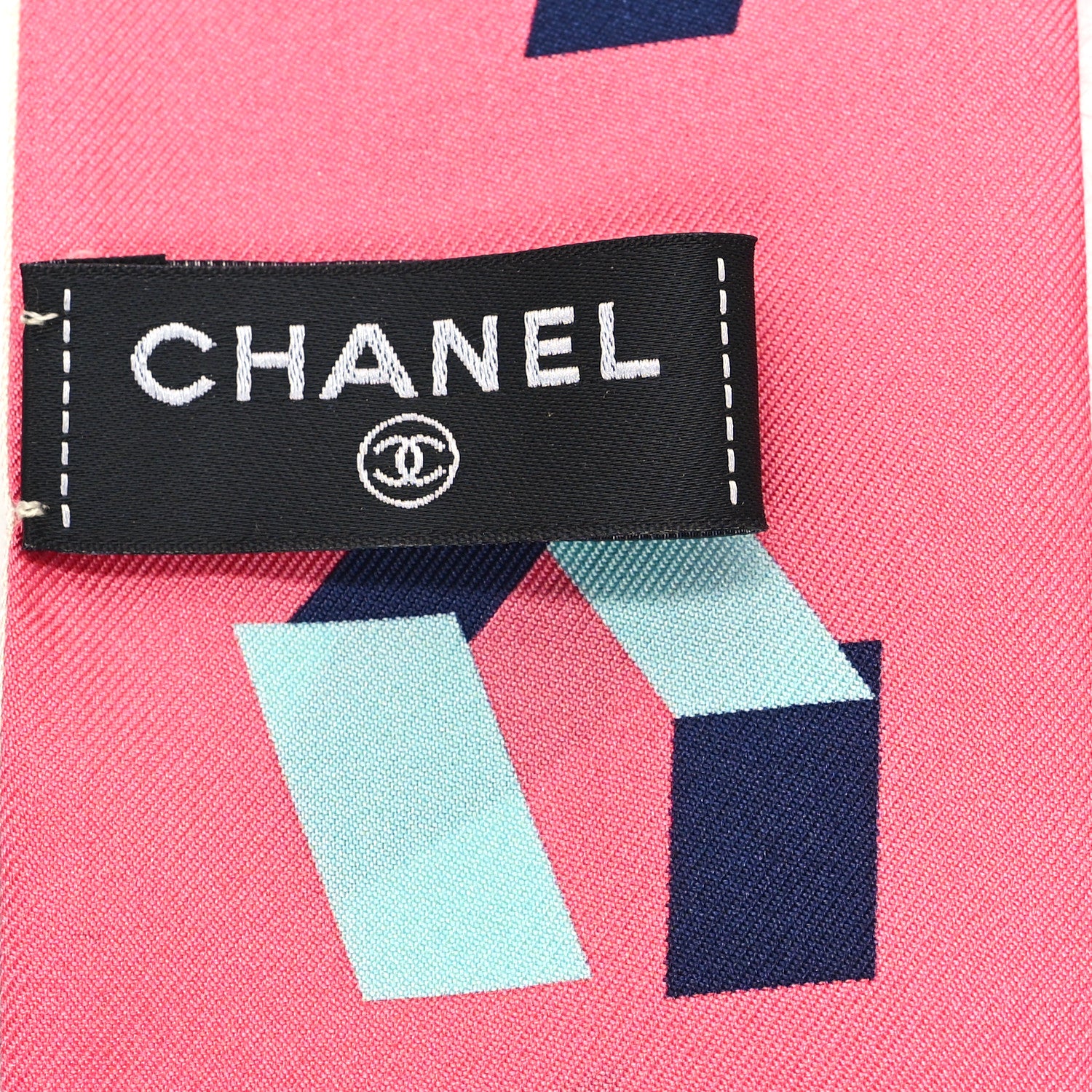 Chanel Silk Logo Slim Bandeau Scarf Ecru Pink 3 of 3