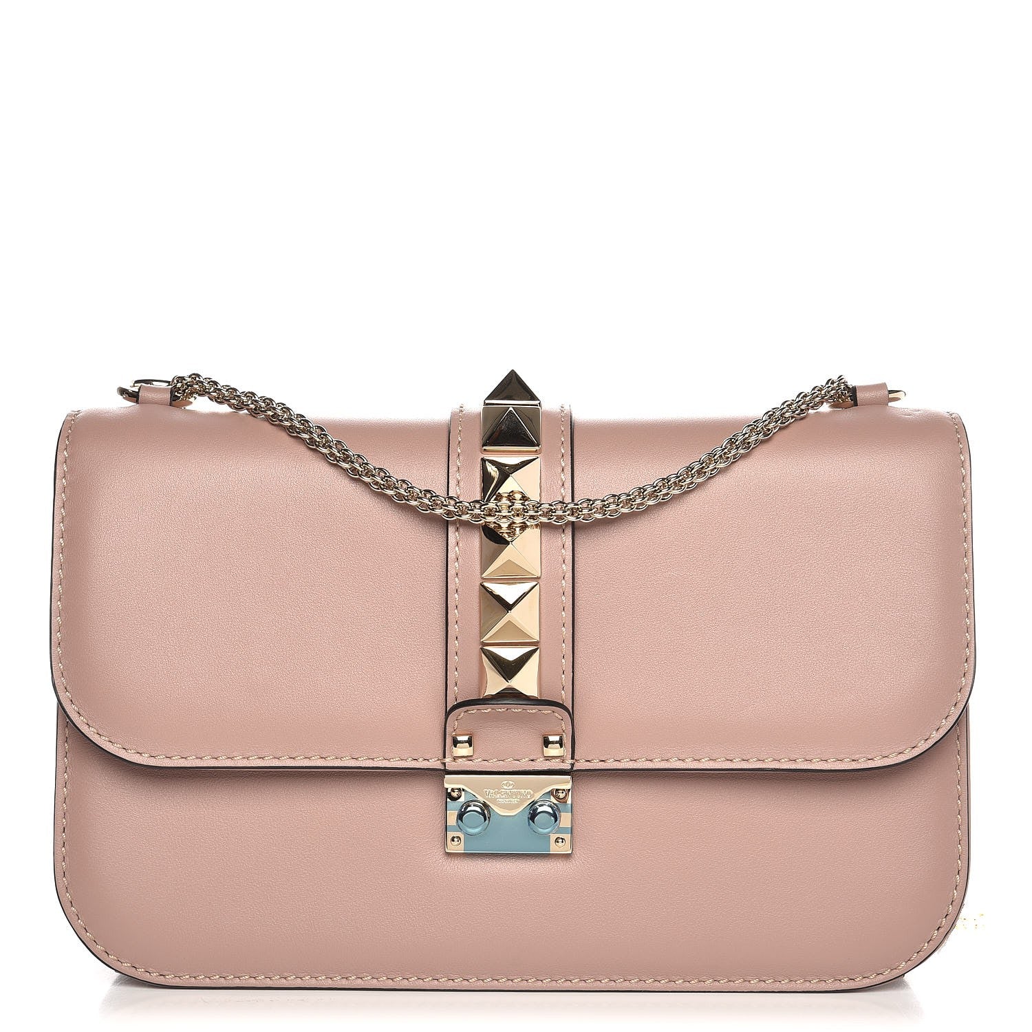 Valentino Garavani Vitello Medium Glam Lock Rockstud Flap Poudre 1 of 7