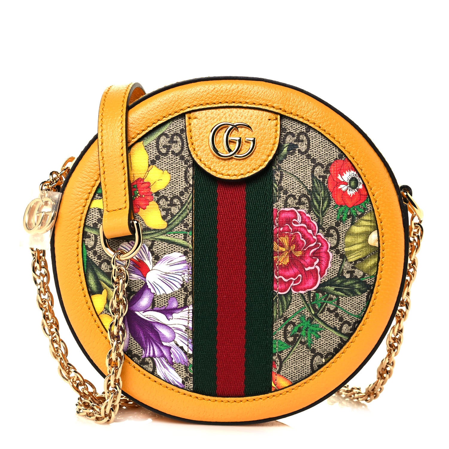 Gucci GG Supreme Monogram Flora Web Mini Ophidia Round Shoulder Bag Beige Multicolor Crop 1 of 10