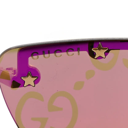 Gucci Metal Rimless Star Studded Monogram 90mm Cat Eye GG0666S Sunglasses Mirror Purple 7 of 8