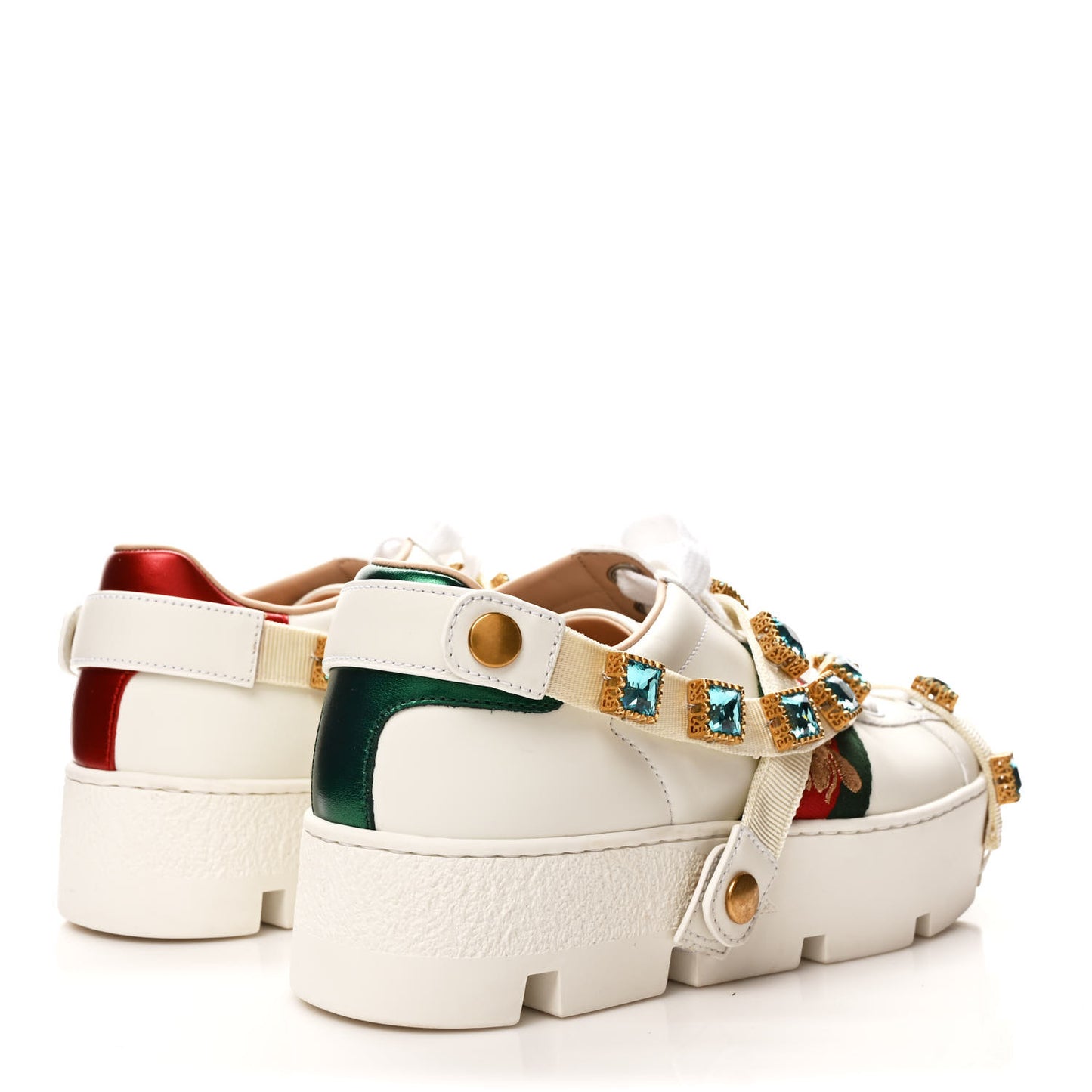 Calfskin Removable Crystals Bee Embroidered Ace Platform Sneakers 36 White