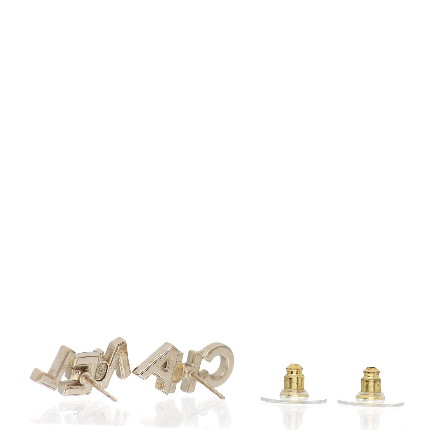 Chanel Crystal Pearl Signature Stud Earrings Gold 3 of 5