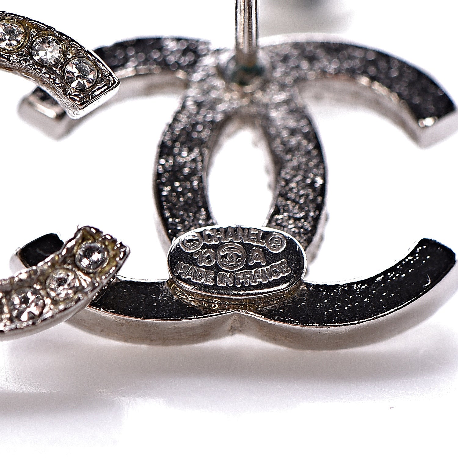 Chanel Crystal Timeless CC Earrings Silver 3 of 5