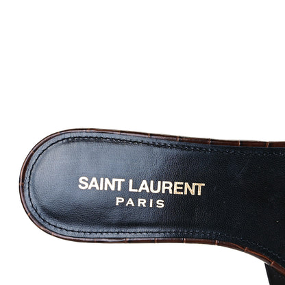 Saint Laurent Patent Croc Embossed Nu Pied 05 Slide Sandals 35 Burgundy 4 of 9