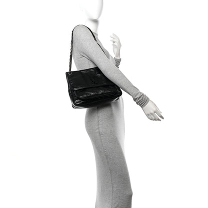 Saint Laurent Crinkled Calfskin Matelasse Monogram Medium Niki Chain Satchel Black 2 of 10