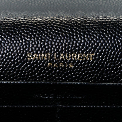 Saint Laurent Grain De Poudre Matelasse Chevron Monogram Envelope Chain Wallet Black 6 of 7