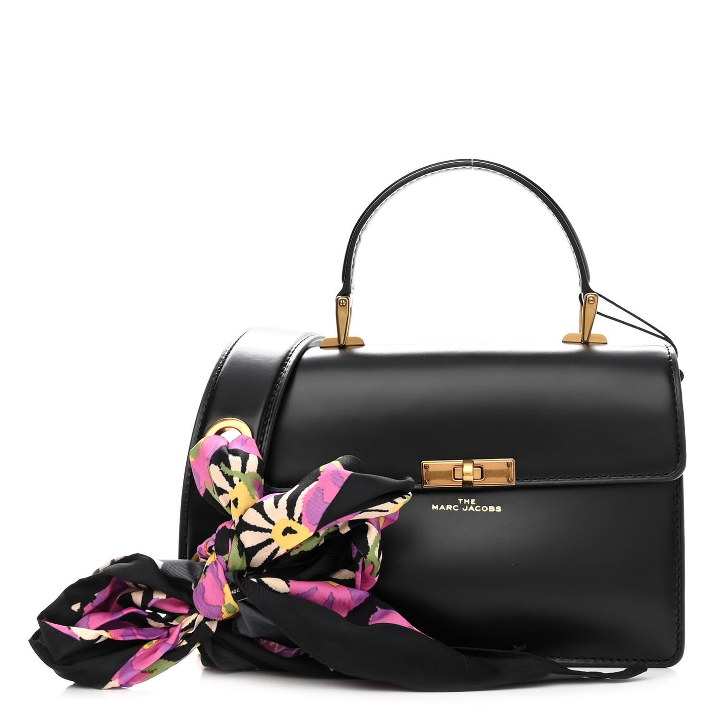 Shiny Calfskin Uptown Top Handle Bag Black