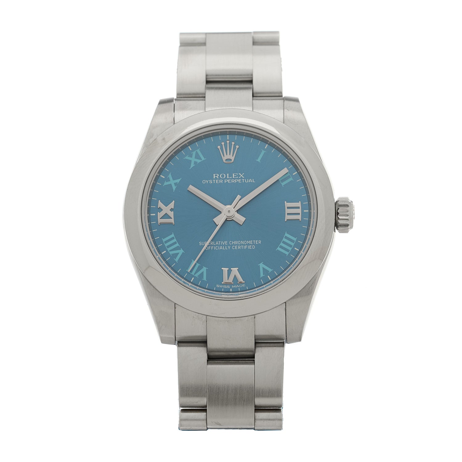 Rolex Stainless Steel 31mm Oyster Perpetual Watch Azzurro Blue Roman 177200 1 of 5