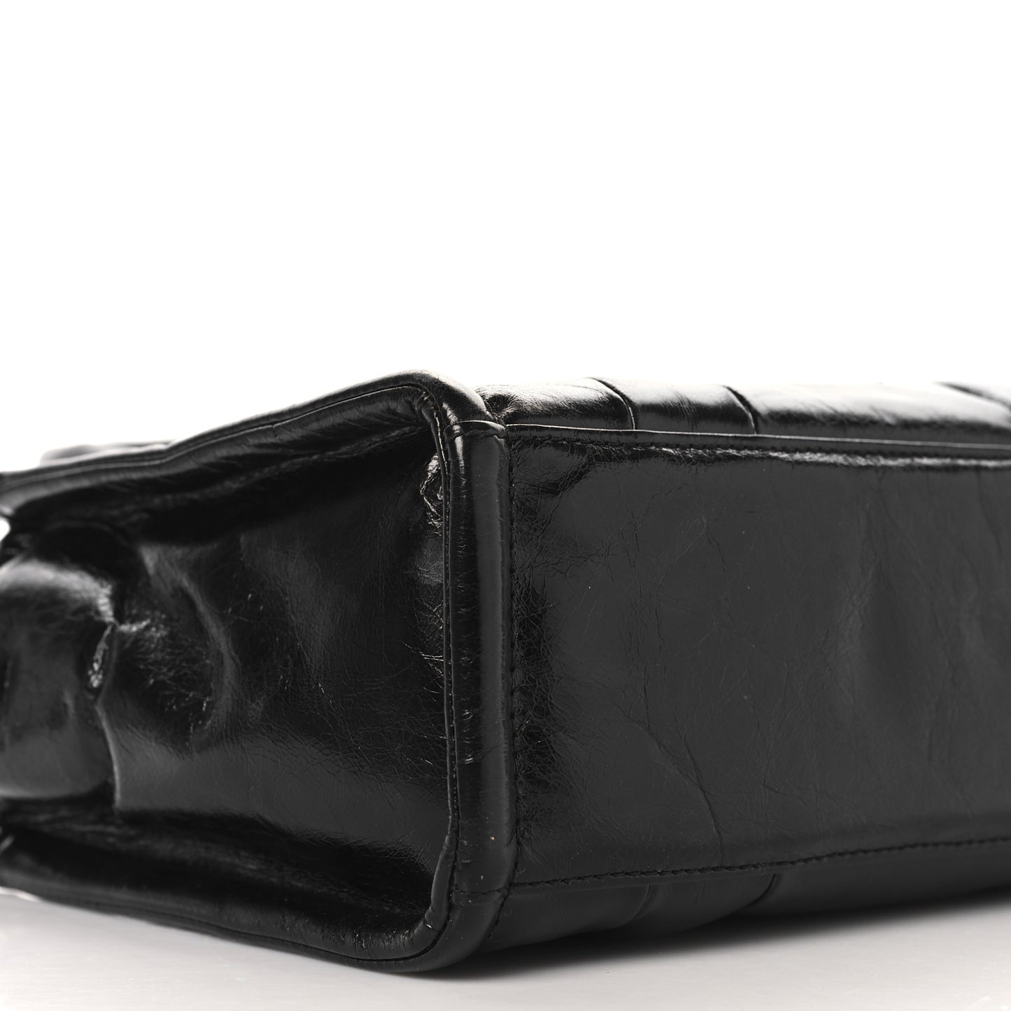 Shiny Crinkled Calfskin Small The Tote Bag Black