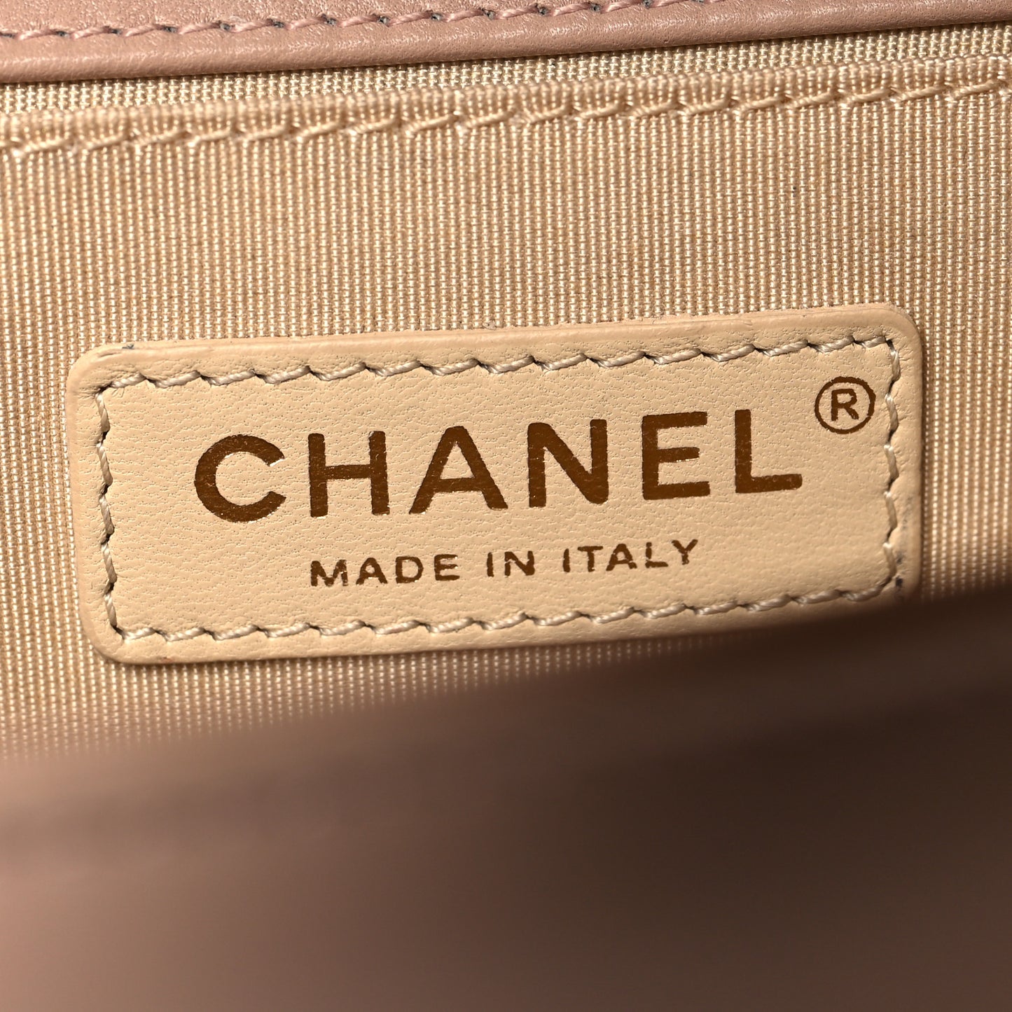 Lambskin Chevron Chain Stitched Medium Boy Flap Beige