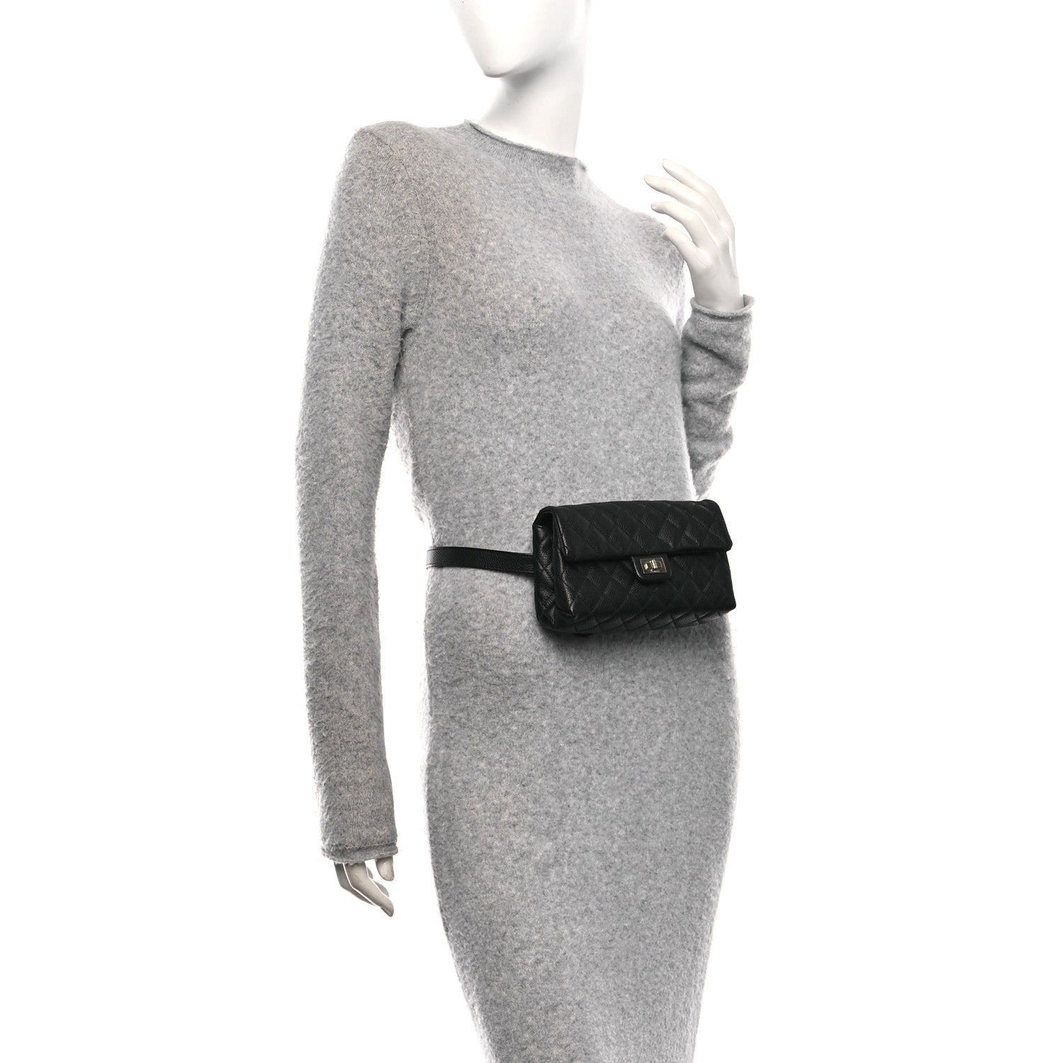 Chanel Grained Calfskin Quilted 2.55 Reissue Flap Belt Bag Clutch Black 2 of 10