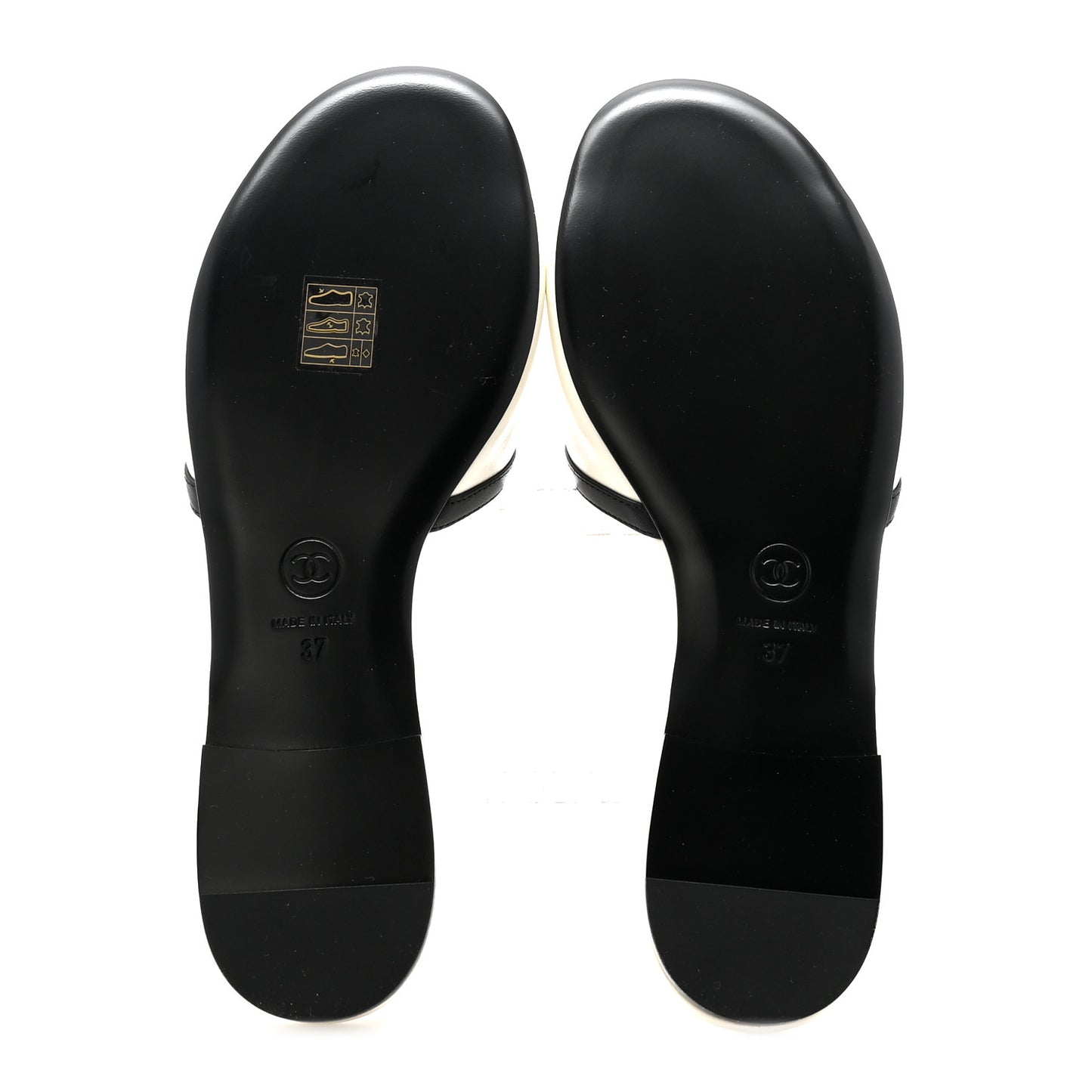 Lambskin CC Cutout Mules 37 Ivory Black