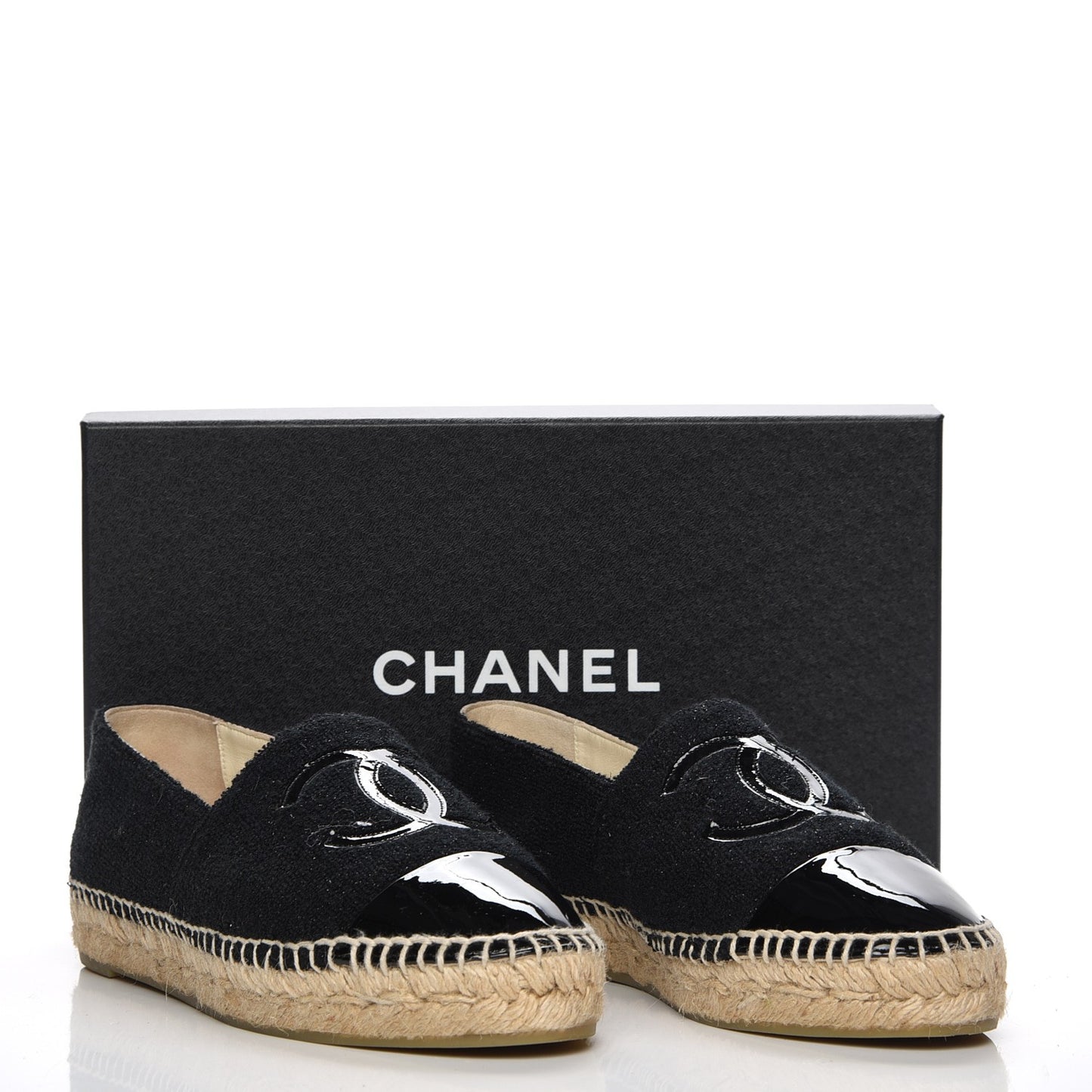 Fabric Patent Calfskin CC Espadrilles 40 Black