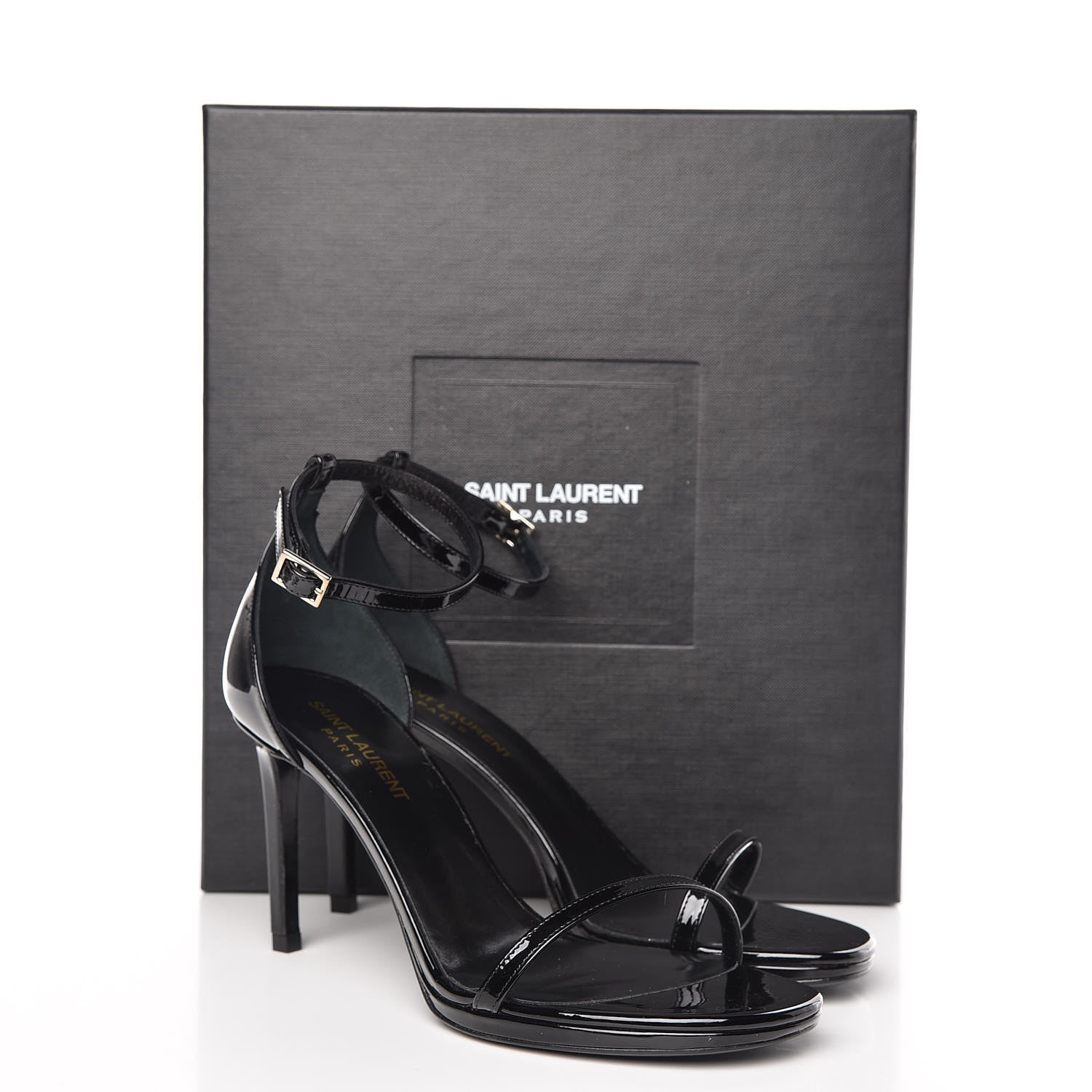 Saint Laurent Patent Calfskin Jane 80 Ankle Strap Sandals 37.5 Black 9 of 9