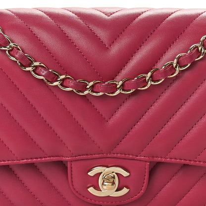 Chanel Lambskin Chevron Quilted Medium Double Flap Pink 8 of 11