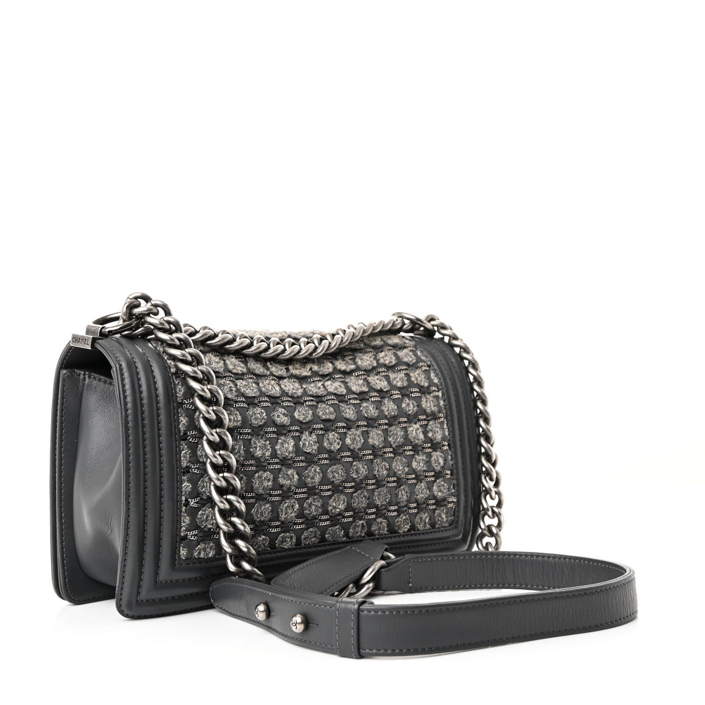 Tweed Calfskin Medium Boy Flap Grey