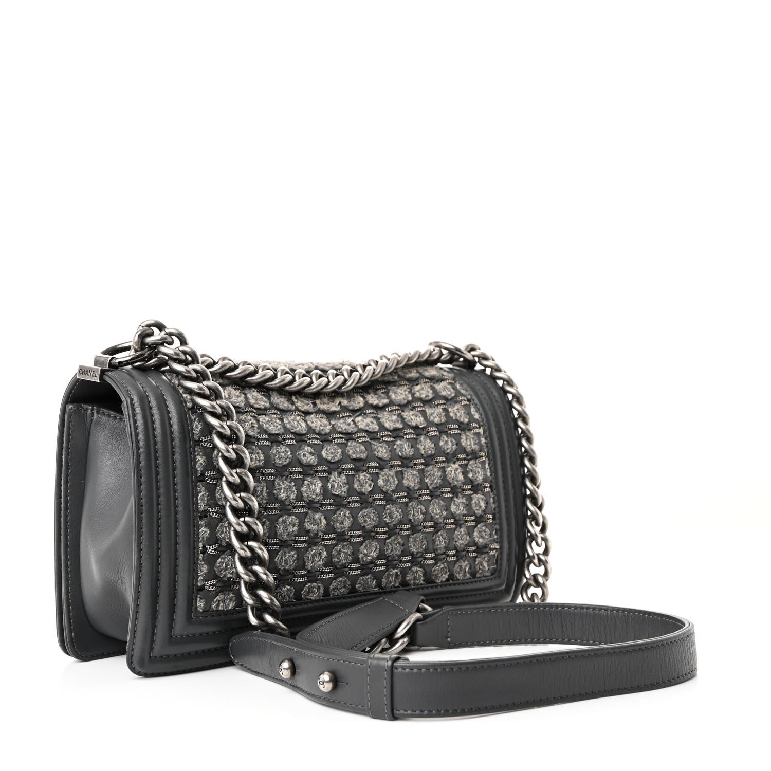 Chanel Tweed Calfskin Medium Boy Flap Grey 3 of 11