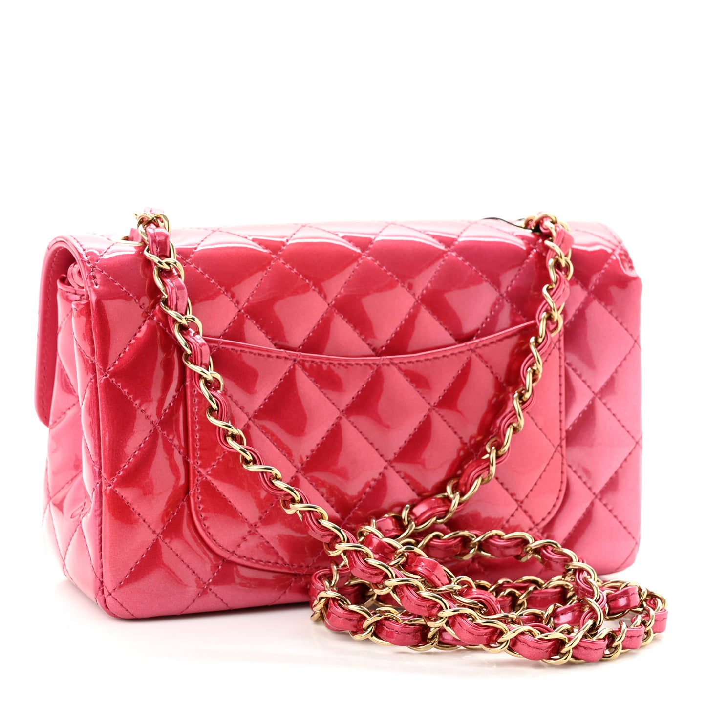 Shaded Patent Calfskin Quilted Mini Rectangular Flap Pink Dark Pink