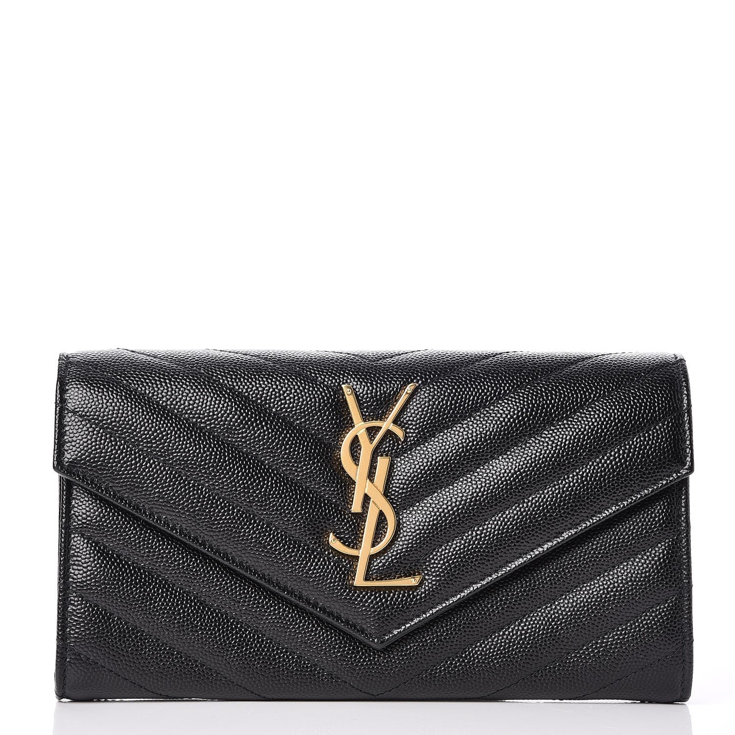 Saint Laurent Grain De Poudre Matelasse Chevron Monogram Flap Wallet Black 1 of 9