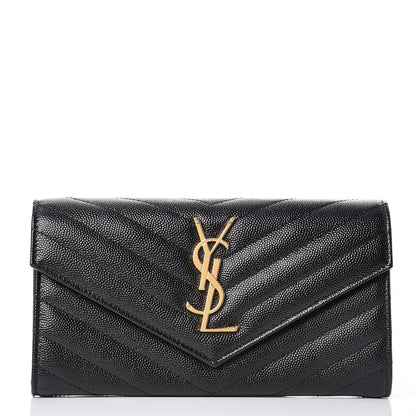 Saint Laurent Grain De Poudre Matelasse Chevron Monogram Flap Wallet Black 1 of 9