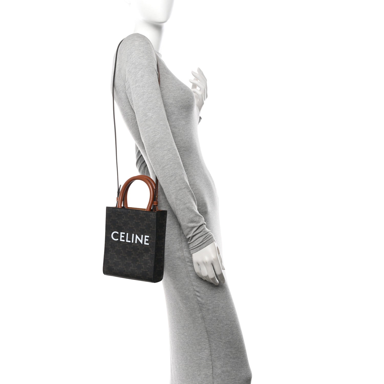 Celine Triomphe Canvas Calfskin Mini Vertical Cabas Tan 2 of 9