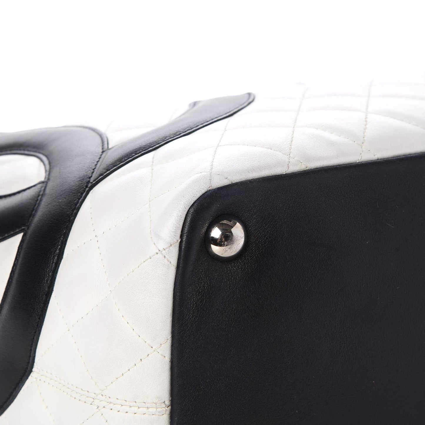 Calfskin Quilted Large Cambon Tote White Black
