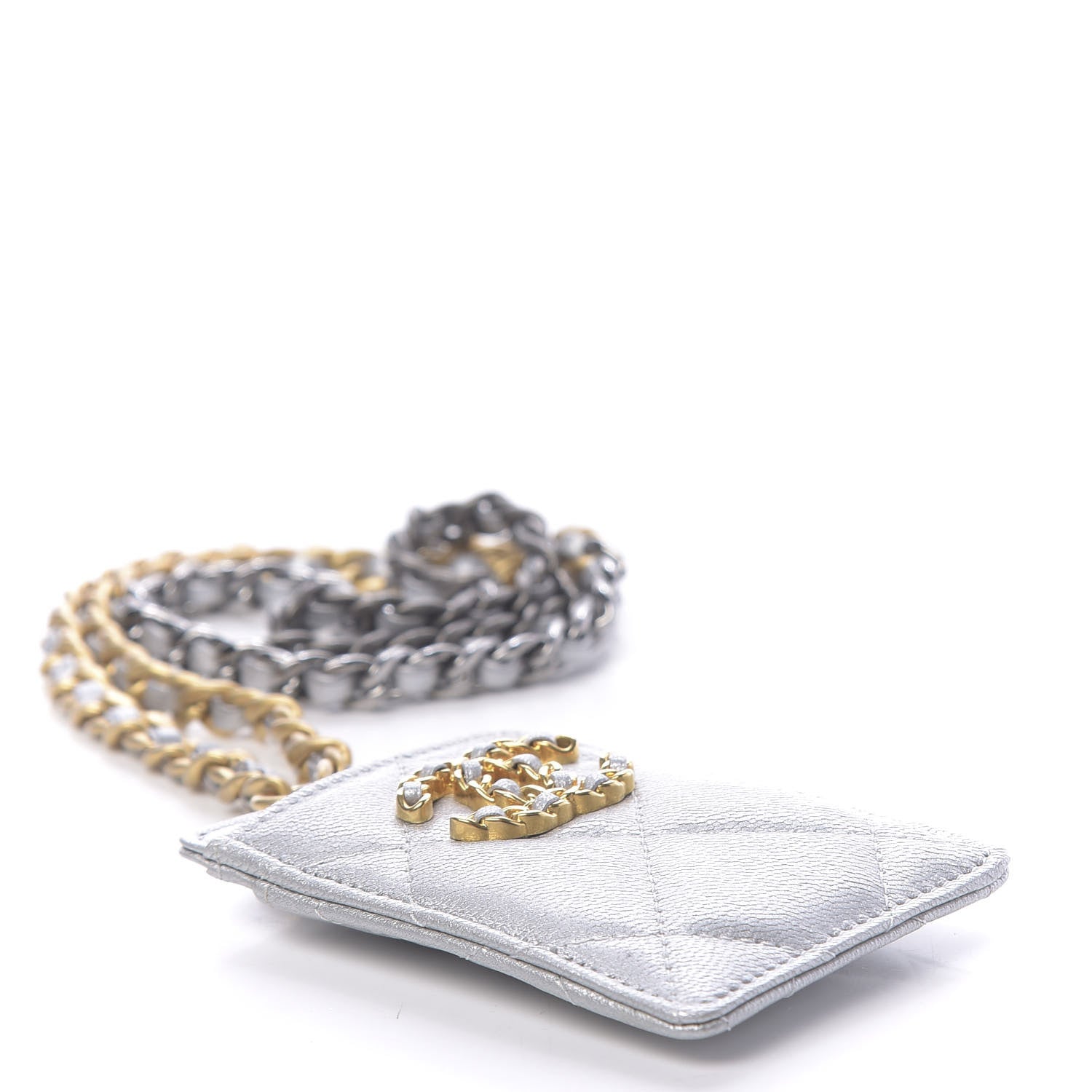 Chanel Metallic Goatskin Quilted 19 Card Holder On Chain Silver 5 of 10